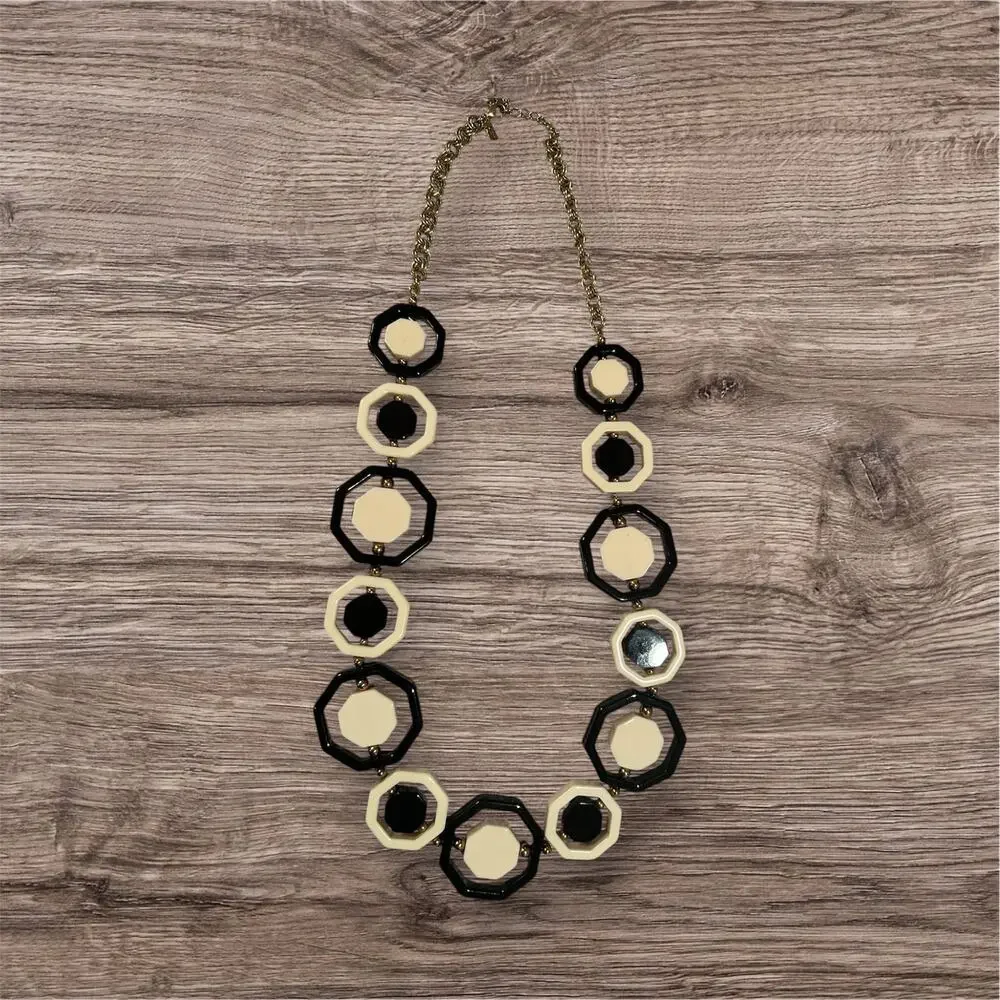 Vintage Kate Spade Florence Broadhurst Octagon Black Cream Statement Necklace